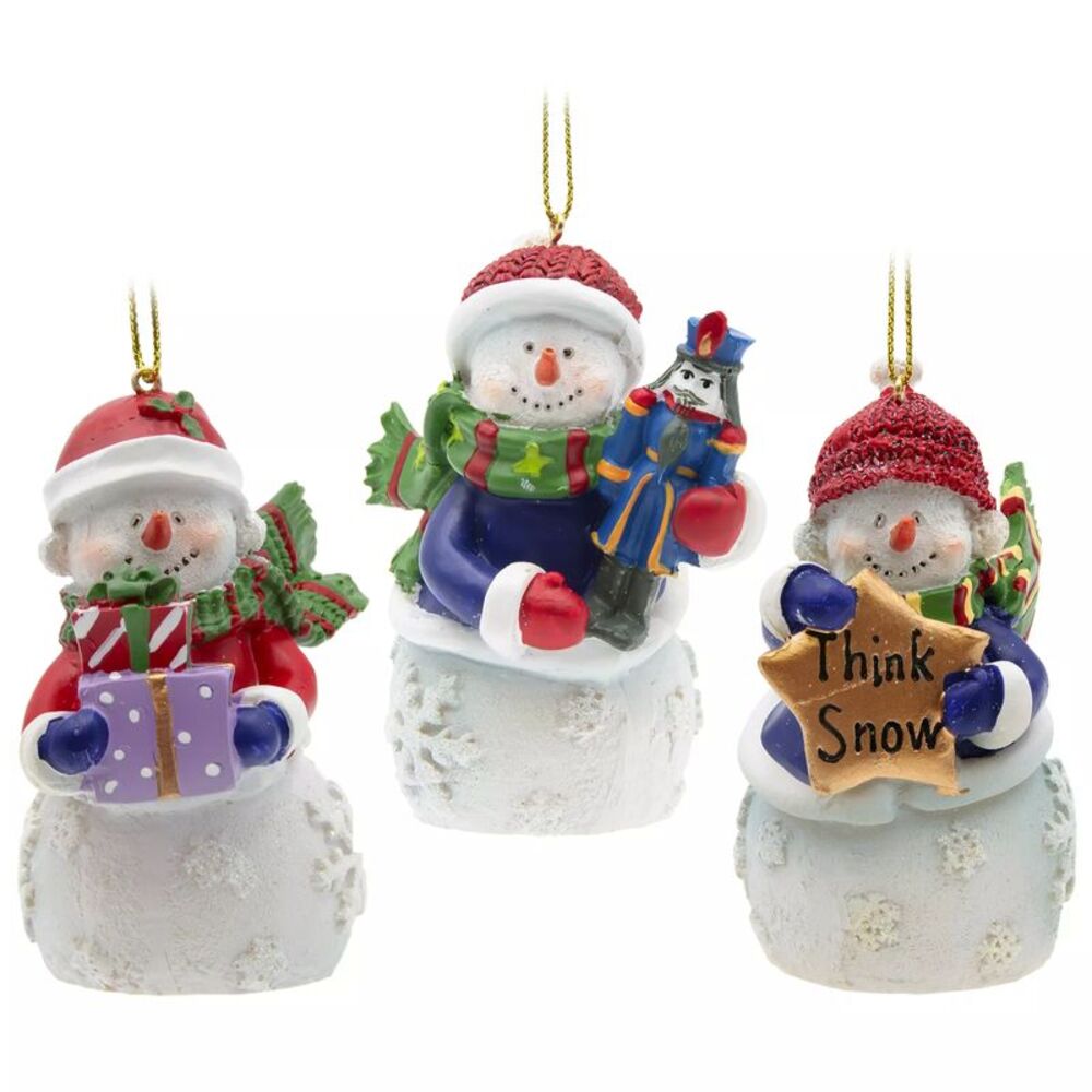 Illuminating Holiday Snowmen Hanging Ornaments, Set of 3